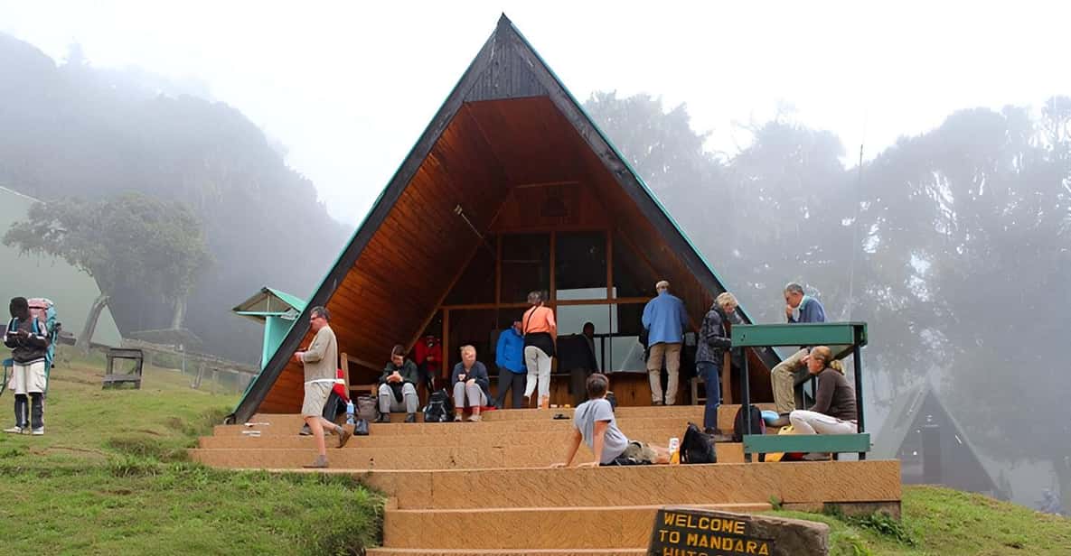 Marangu Route Kilimanjaro rainforest hike Mandara Hut Maundi Crater view